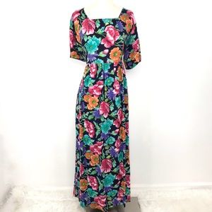 Diane von Furstenberg 80s Blue Floral Maxi Dress